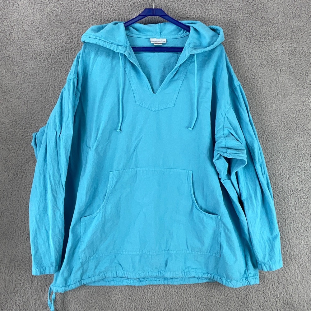 Soft Surroundings Hoodie Pullover Women 3X Blue Excellent Cotton V-Neck Pocket